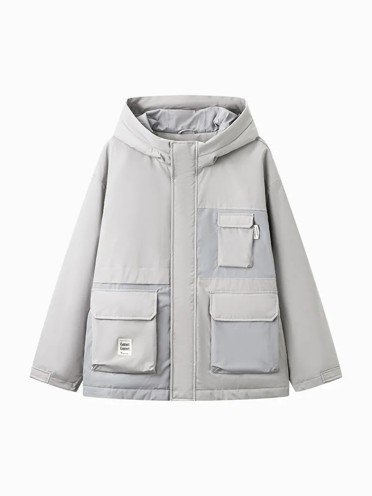Men's gray mid-length thick cotton coat