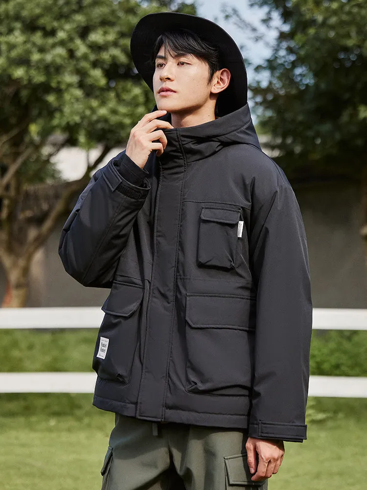 Men's gray mid-length thick cotton coat