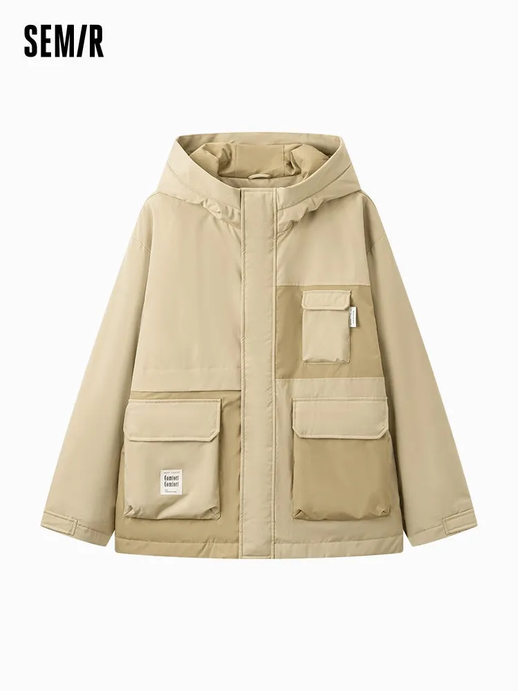 Men's gray mid-length thick cotton coat