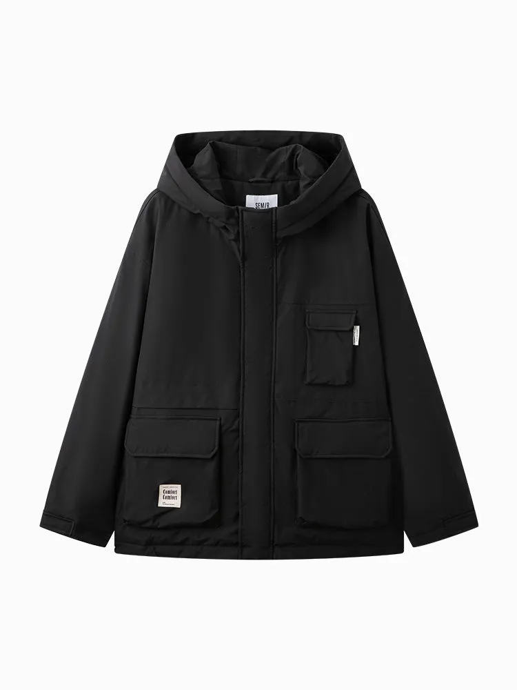 Men's gray mid-length thick cotton coat