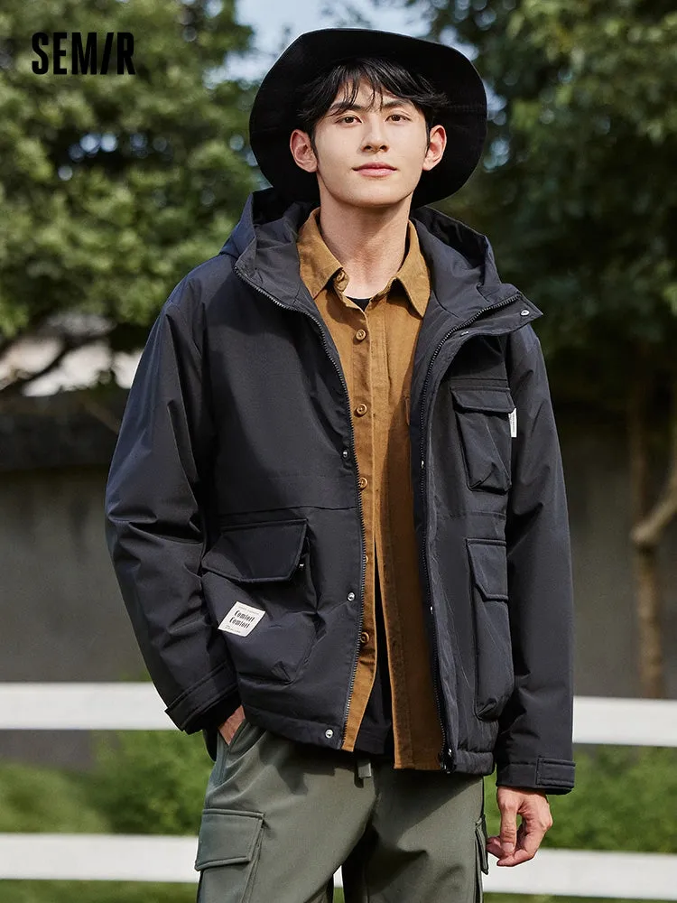 Men's gray mid-length thick cotton coat