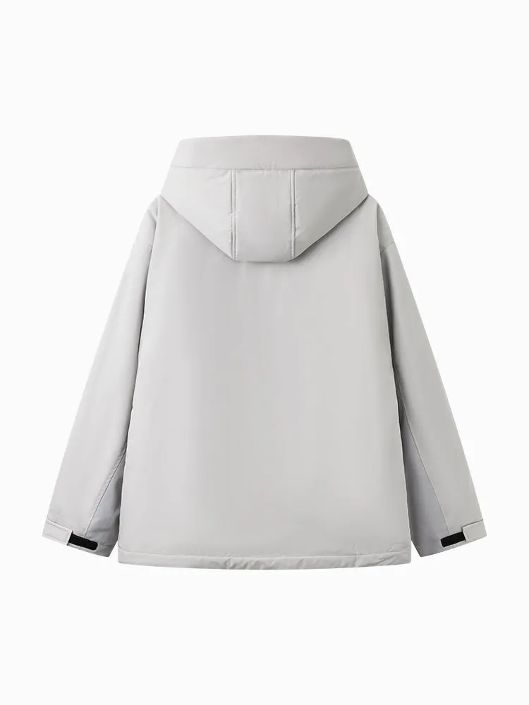 Men's gray mid-length thick cotton coat