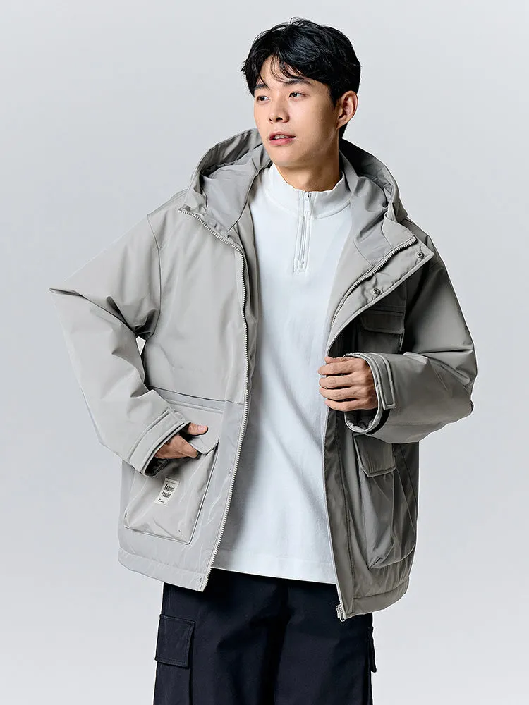 Men's gray mid-length thick cotton coat