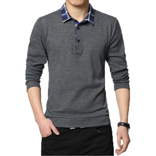 Mens Plaid Shirt Collar Polo Shirt