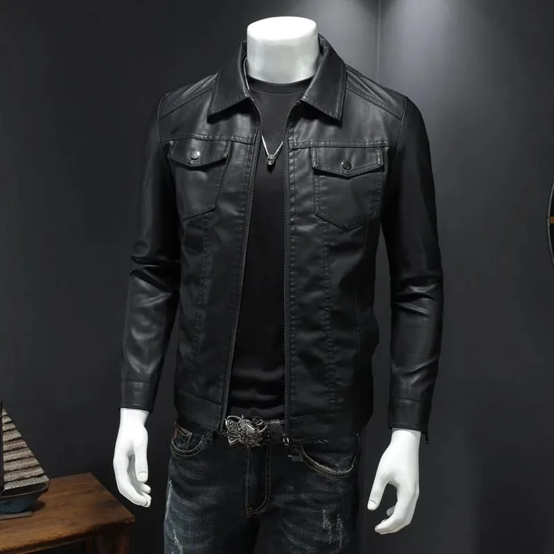 Men's PU Jackets Fashion Man Streetwear Hip Hop Motorcycle Leather Coats m S4789037