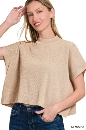 Mock Neck Short Sleeve Boxy Sweater