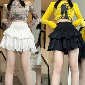 MQTIME  -  2024 New Half length Skirt Pure Desire Wind Fluffy Cake Waist Skirt Slimming and Anti Shining A-line Pleated Short Skirt