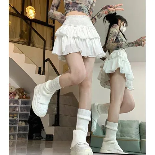 MQTIME  -  2024 New Half length Skirt Pure Desire Wind Fluffy Cake Waist Skirt Slimming and Anti Shining A-line Pleated Short Skirt