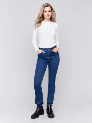 Ombre Hem Flare Jeans With Studs - Indigo
