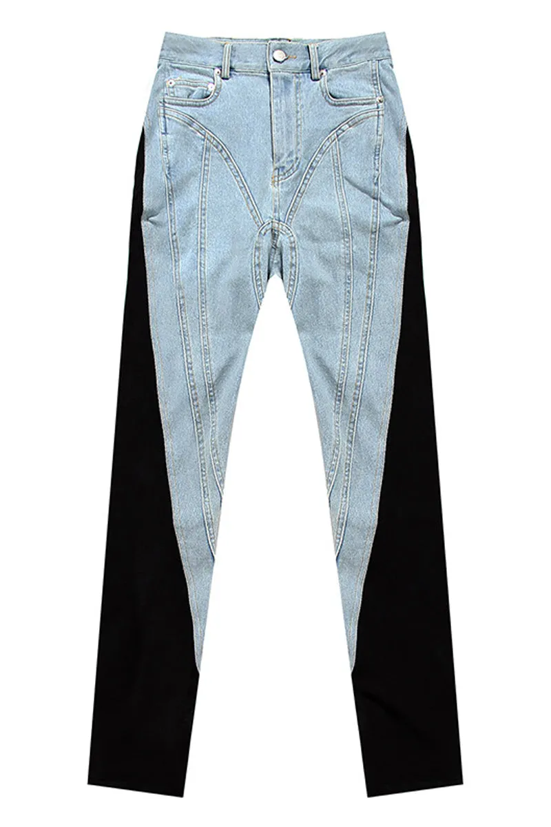 PD716 Patchwork Split-Hem Denim Pants