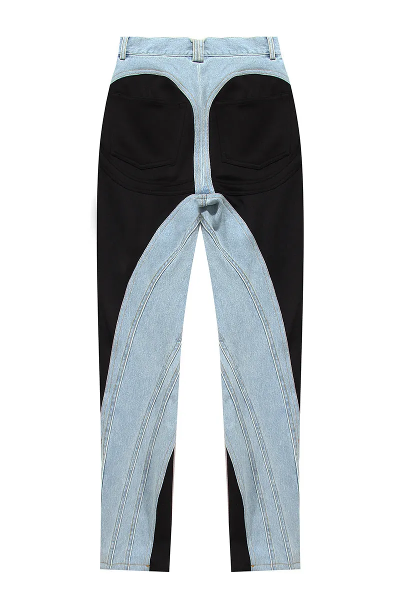 PD716 Patchwork Split-Hem Denim Pants