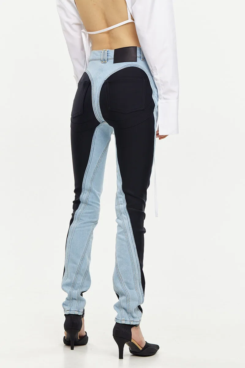 PD716 Patchwork Split-Hem Denim Pants
