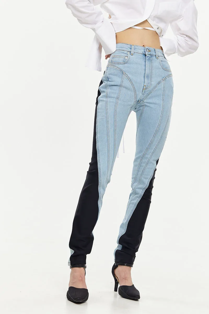 PD716 Patchwork Split-Hem Denim Pants