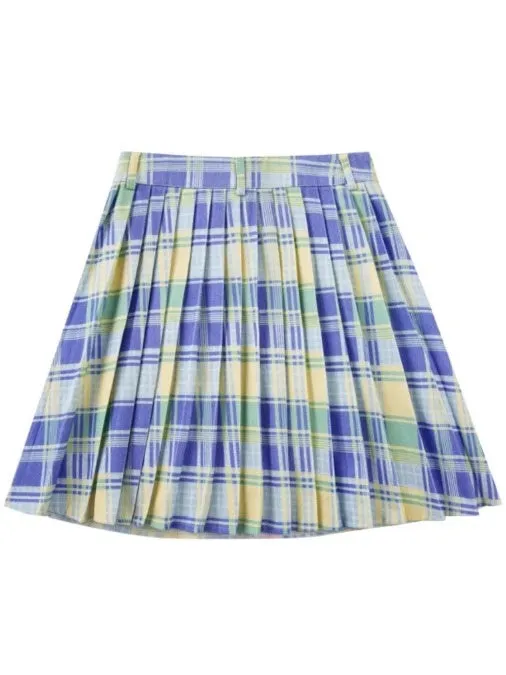 Plaid Splicing Asymmetrical Pleated Skirt