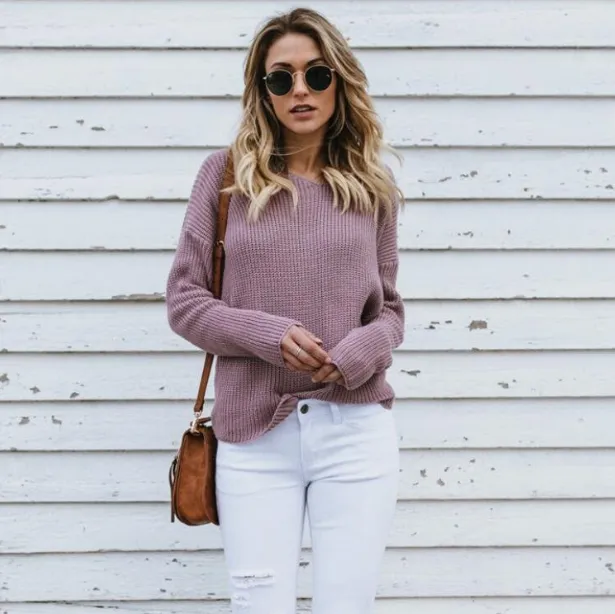 Plain Knitted Sweater Plus