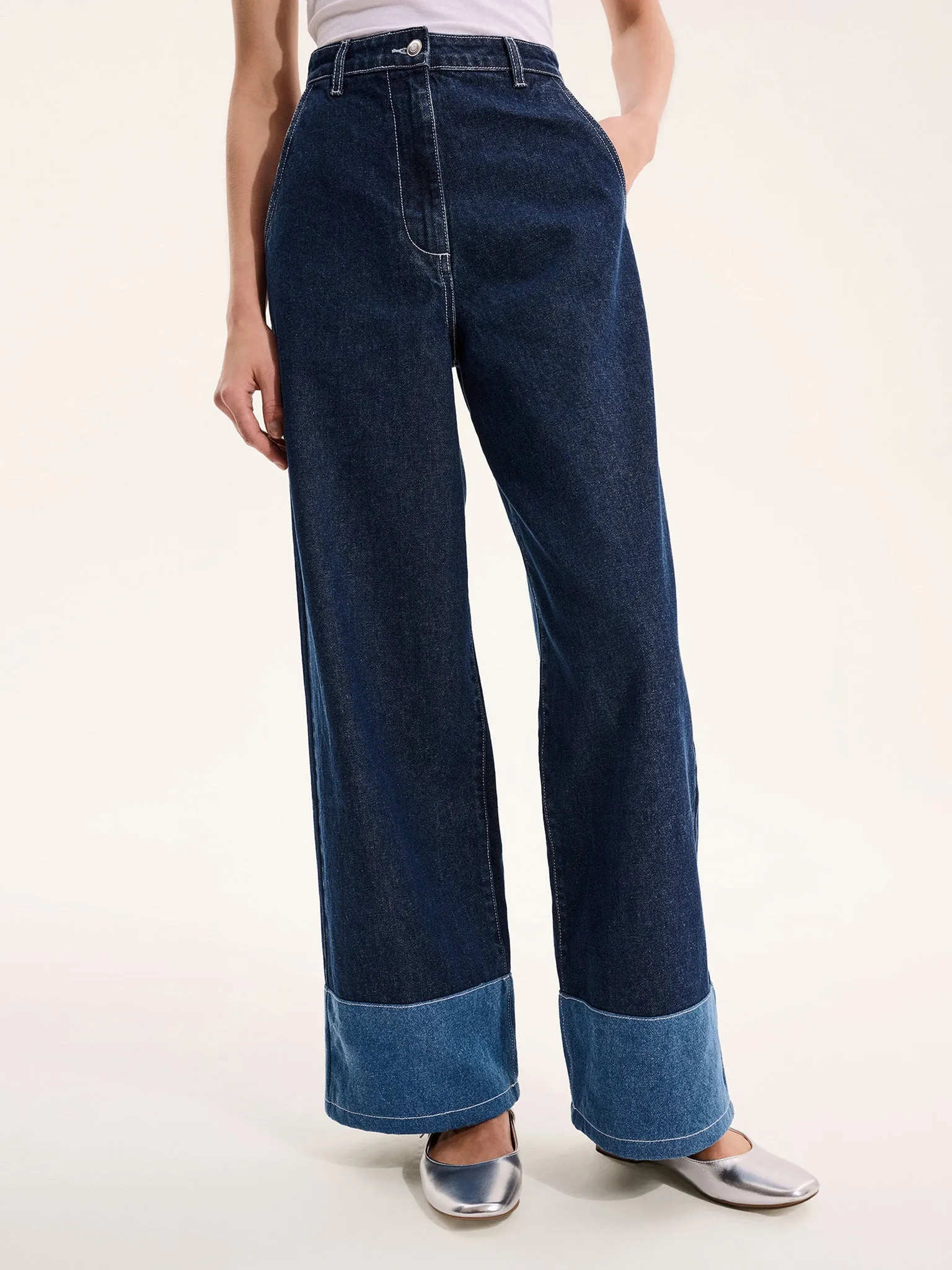 Portland Contrast Raw Denim Jean in Dark Wash