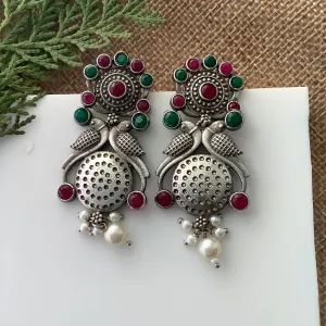 Salvanity Fashion Jewellery German Silver Do Pakshi Earrings