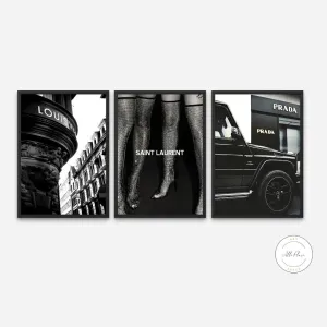 Set Of 3 Black And White Luxury Fashion Photography PRINTABLE ART, Fashion Posters, Luxury Car Poster, Black & White Glam Decor, Designer Prints