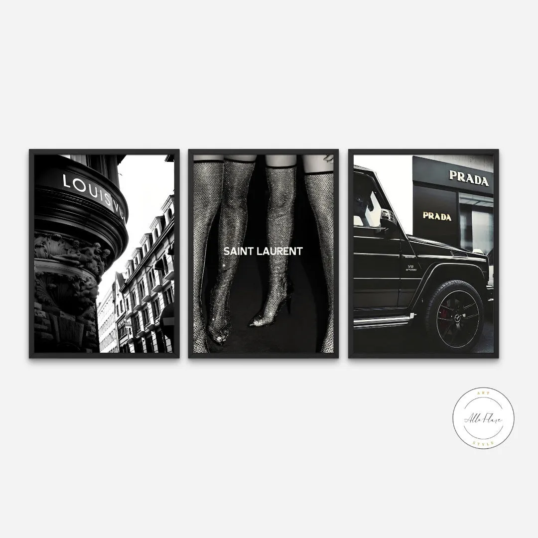 Set Of 3 Black And White Luxury Fashion Photography PRINTABLE ART, Fashion Posters, Luxury Car Poster, Black & White Glam Decor, Designer Prints