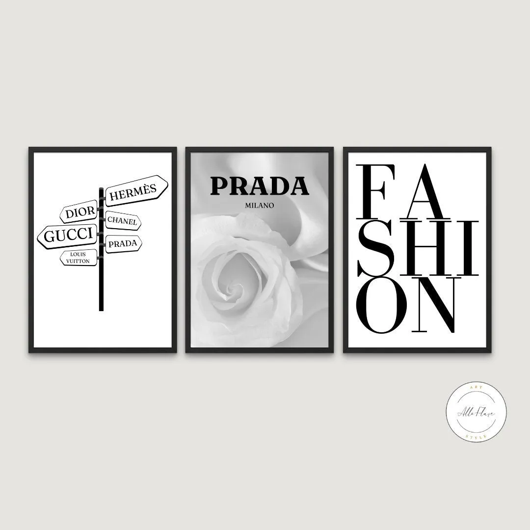 Set Of 3 Black And White Luxury Fashion Posters INSTANT DOWNLOAD Art Prints, Fashion Wall Art, Glam Décor, Luxury Designer Wall Art