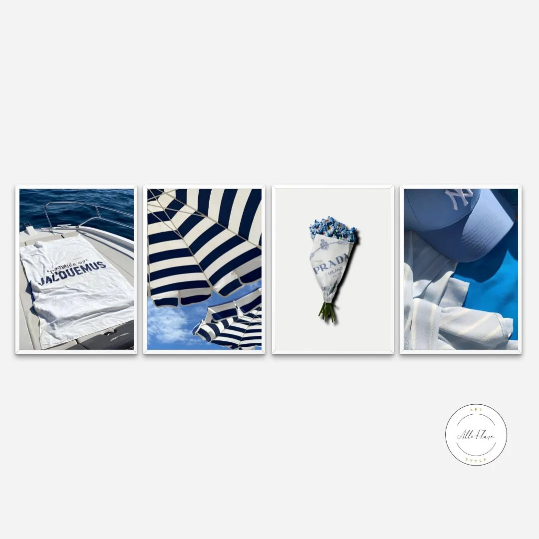 Set Of 4 Navy Blue Luxury Coastal Wall Art INSTANT DOWNLOAD Art Prints, Coastal Decor, High Fashion Wall Art, Luxury Designer Prints, Navy Blue Wall Art