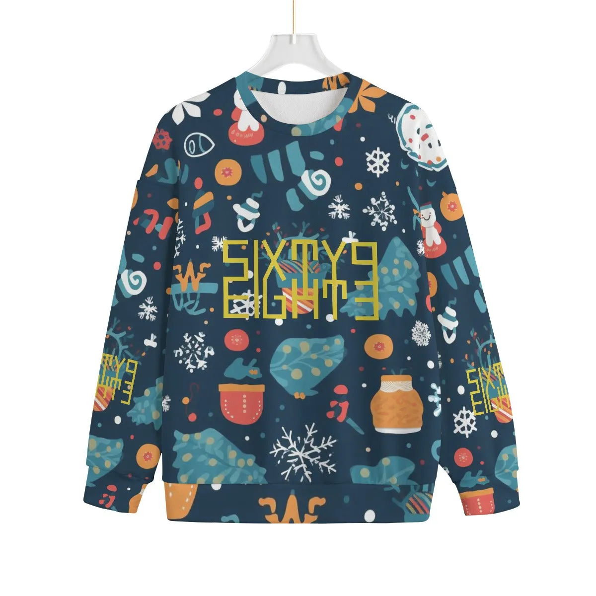 Sixty Eight 93 Logo Gold Ugly Christmas Unisex Drop-Shoulder Knitted Fleece Sweater #11