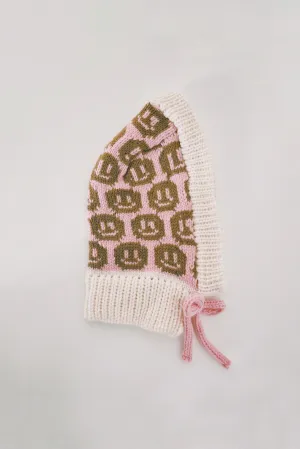 Smiley Aran Salmon, Ivory and Brown Balaclava