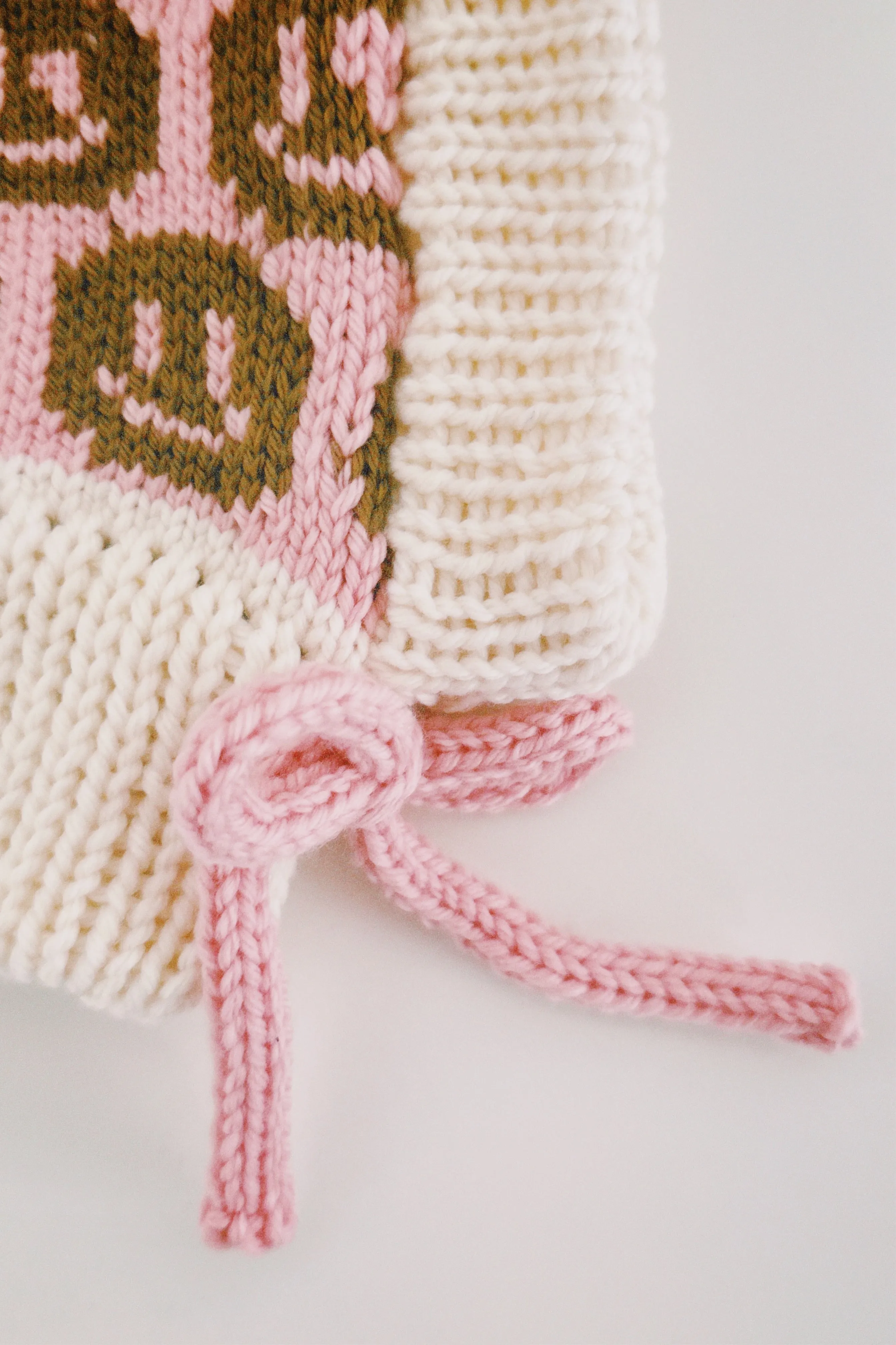 Smiley Aran Salmon, Ivory and Brown Balaclava