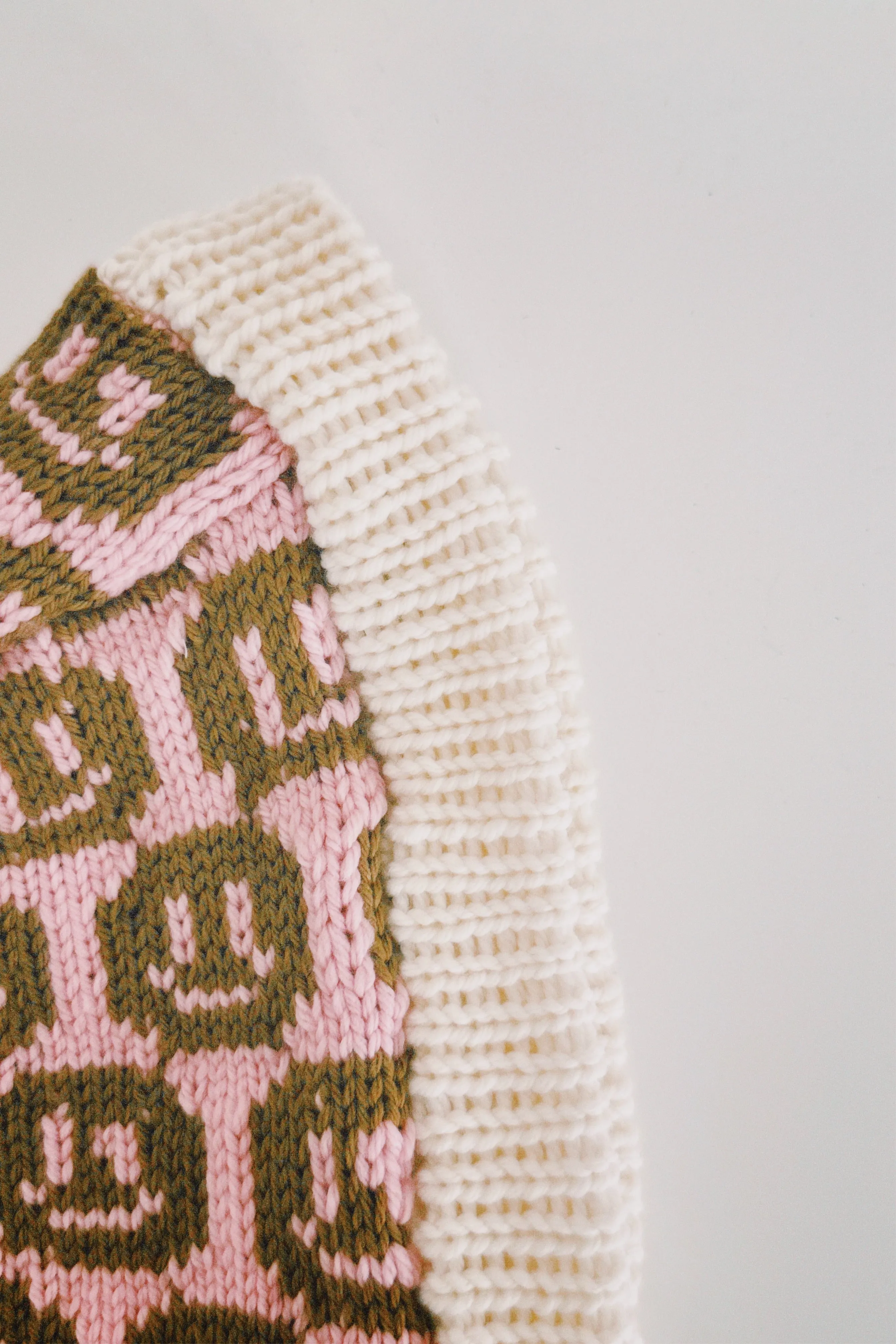 Smiley Aran Salmon, Ivory and Brown Balaclava