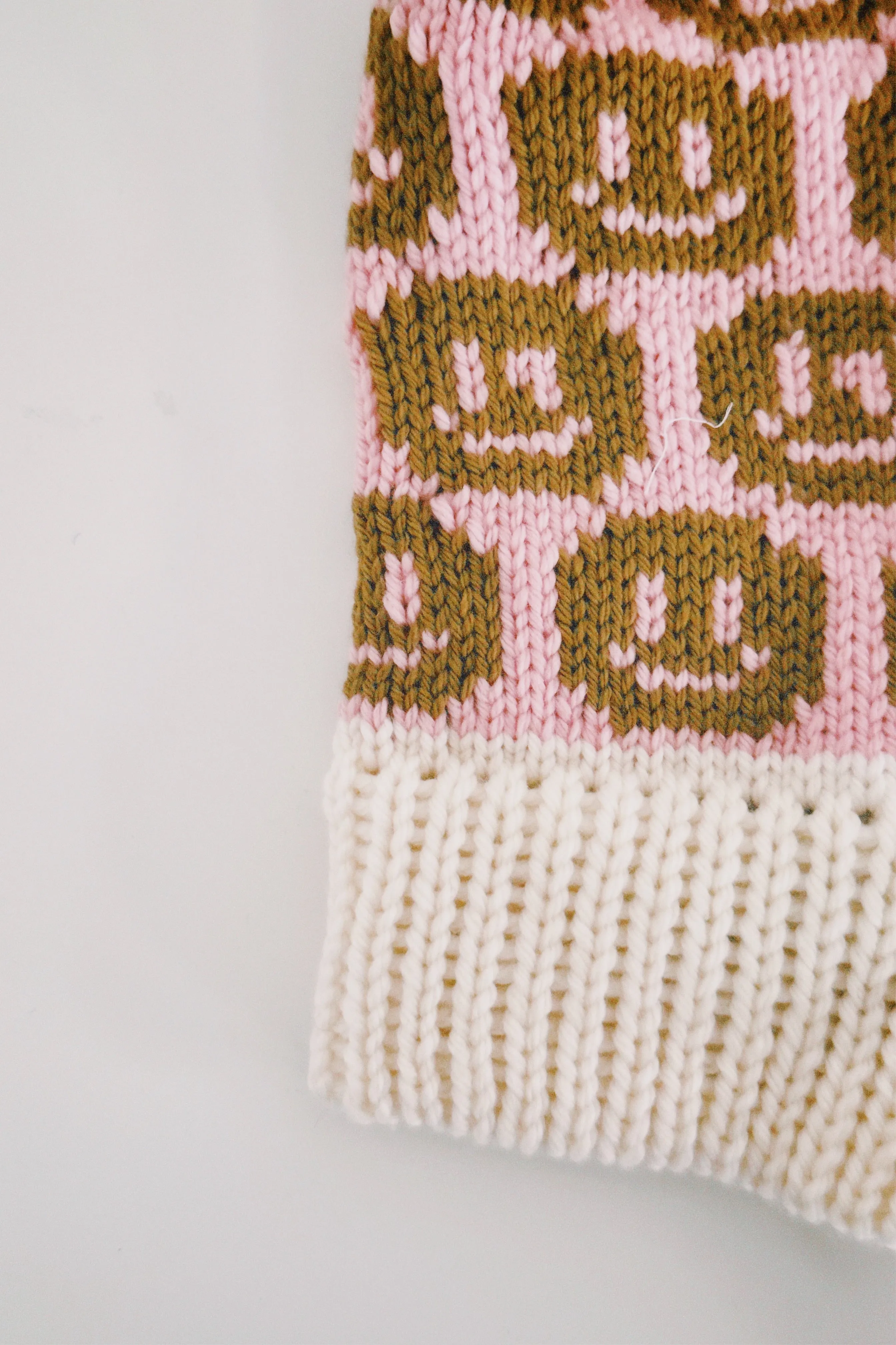 Smiley Aran Salmon, Ivory and Brown Balaclava