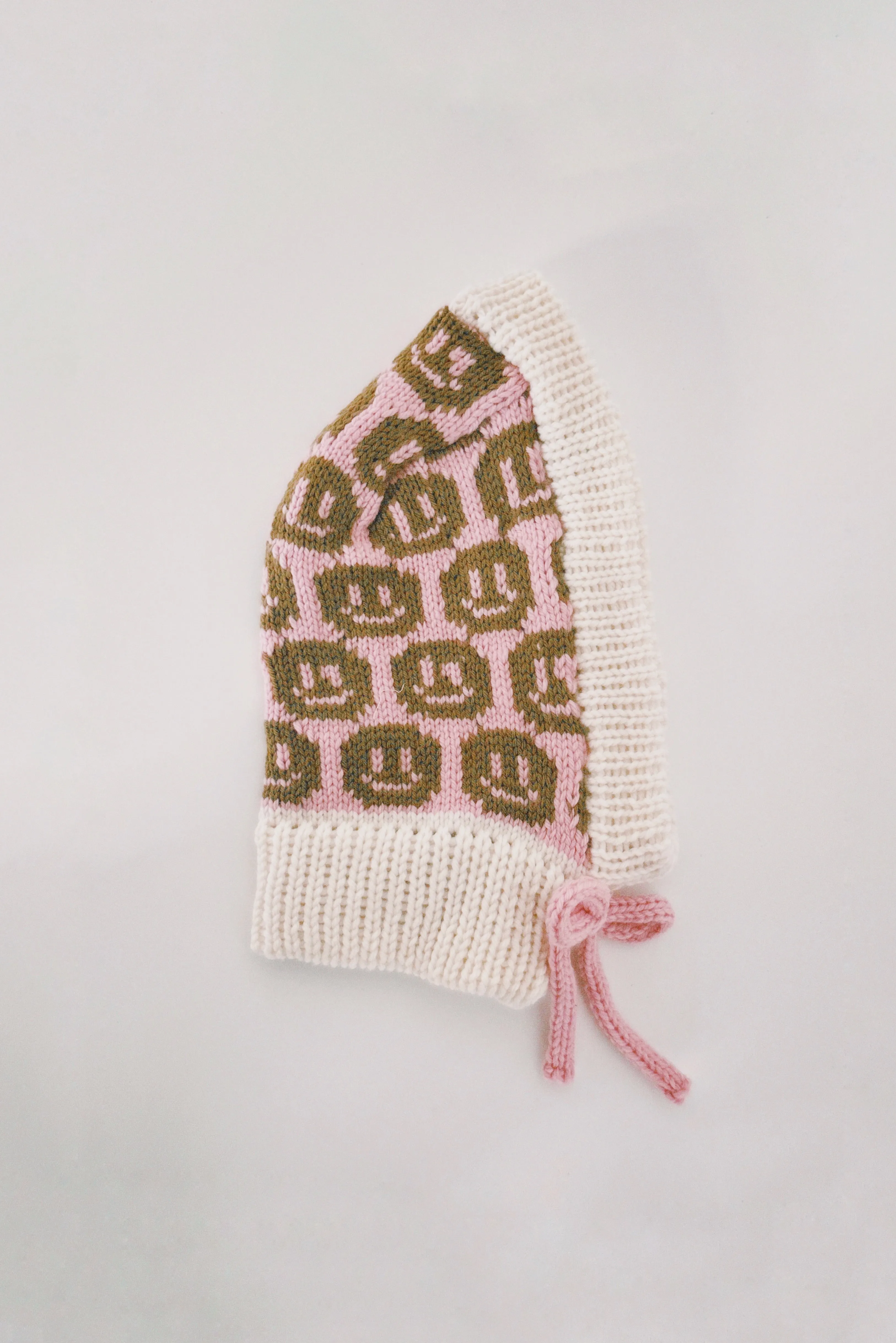 Smiley Aran Salmon, Ivory and Brown Balaclava