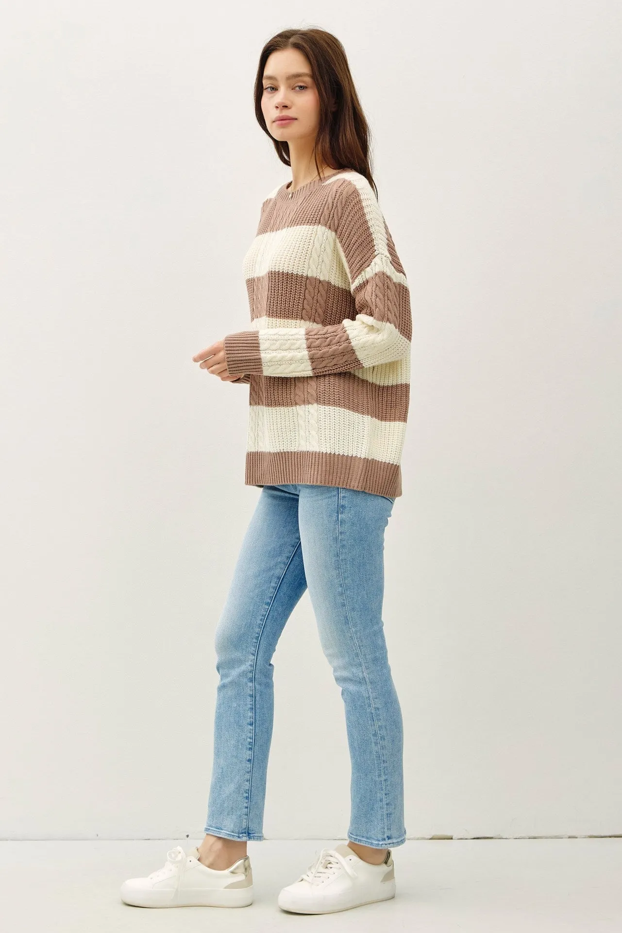 Striped Cable Knit Sweater