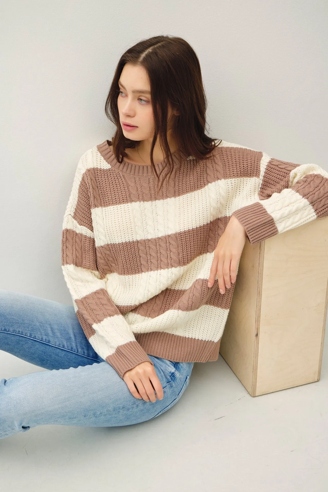 Striped Cable Knit Sweater