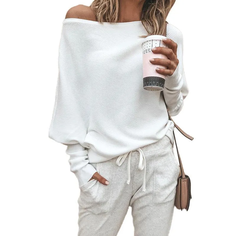 Sweater Female Solid Bat Long Sleeved Round Collar Casual Sweater Female