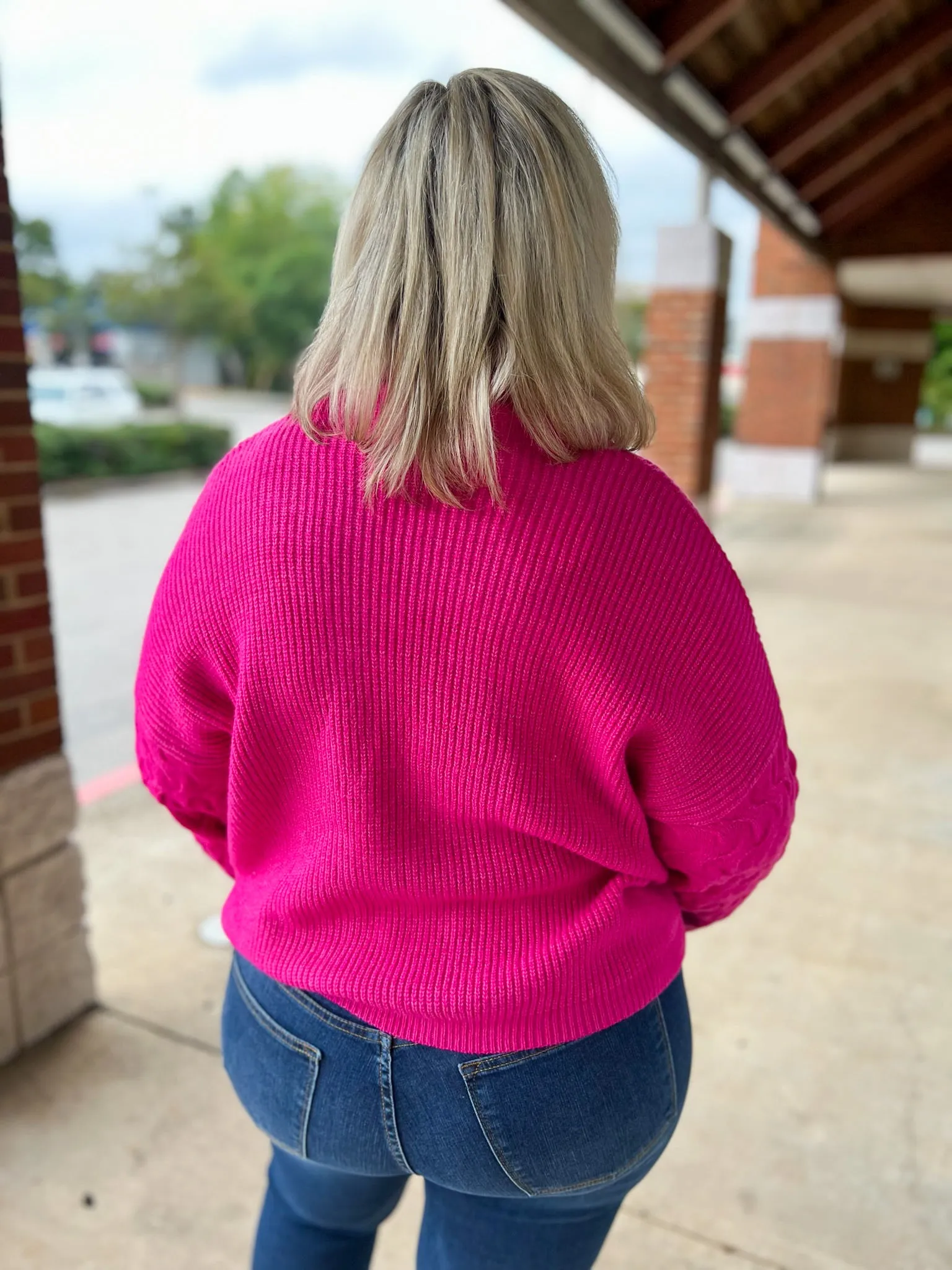Take A Second Look Hot Pink Cowl Neck Sweater