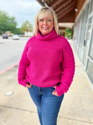 Take A Second Look Hot Pink Cowl Neck Sweater