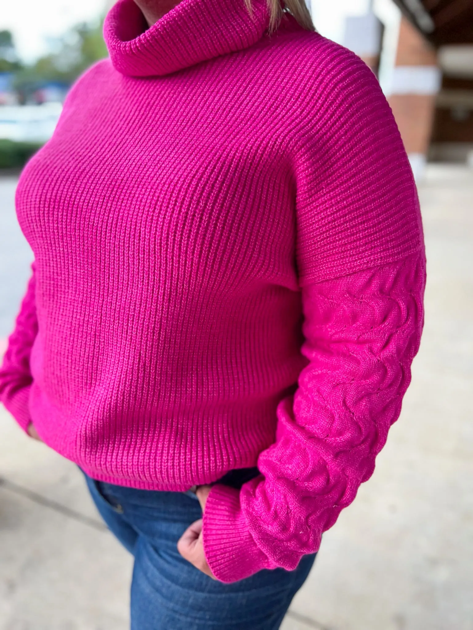 Take A Second Look Hot Pink Cowl Neck Sweater