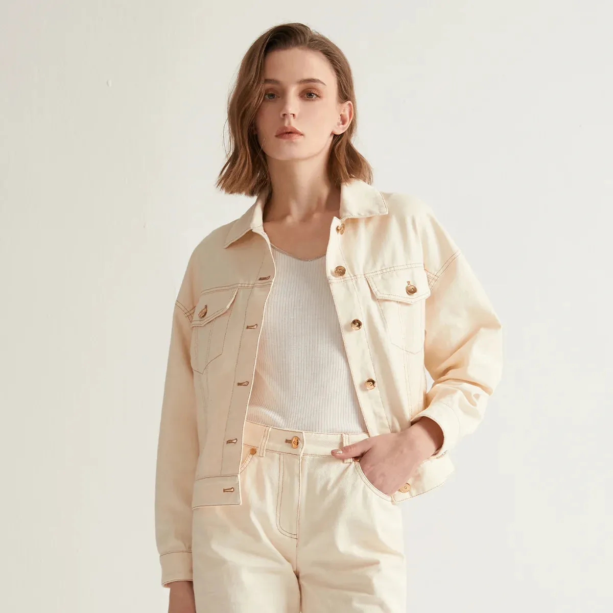 Turn-Down Collar Cotton Blend Coat