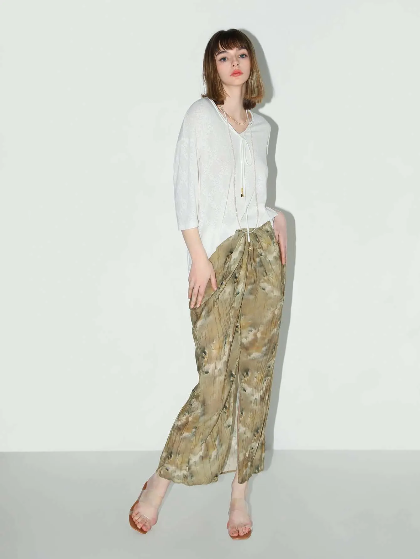 Twist-Knot Oil Painting Pleated Skirt