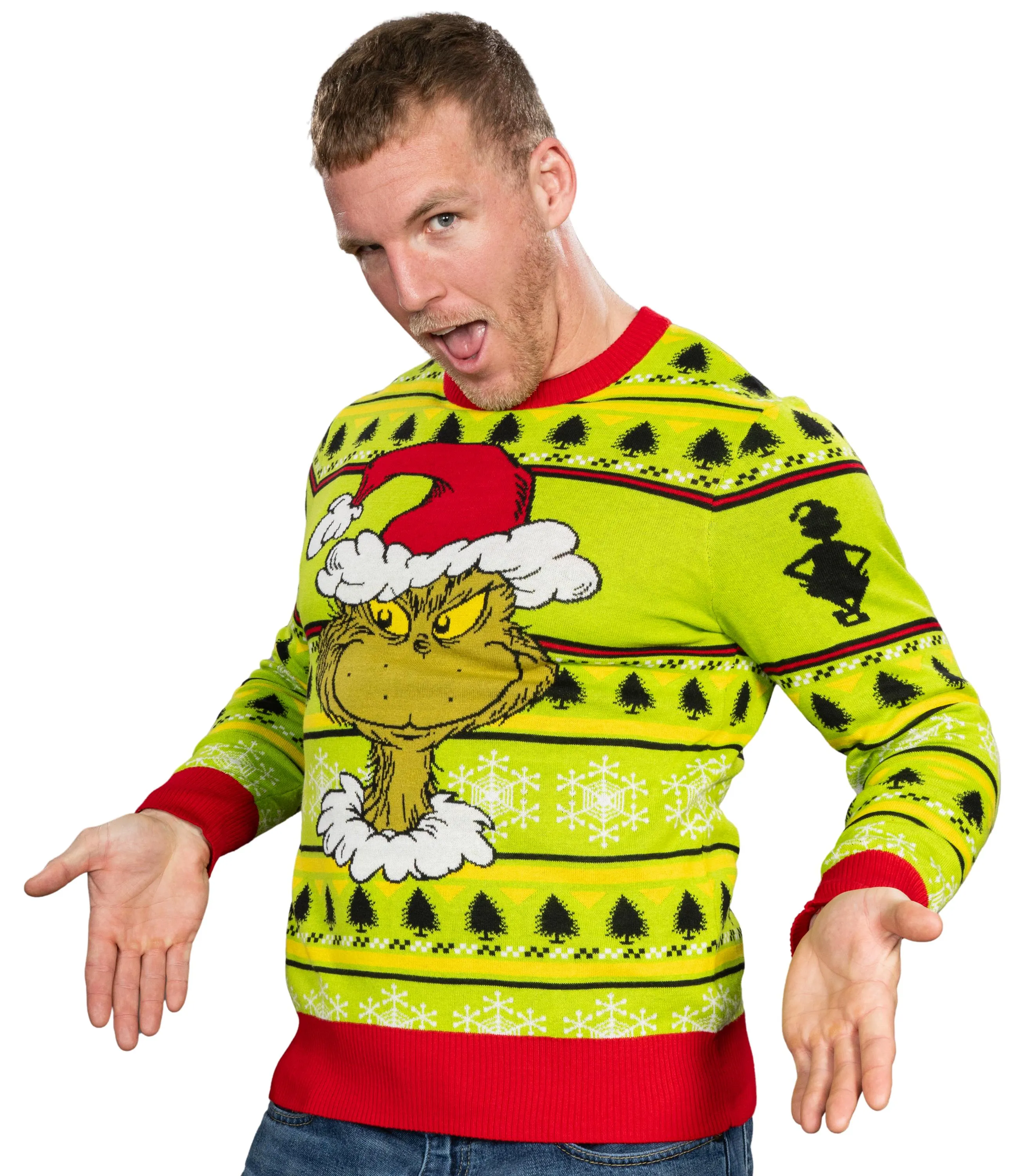 Ugly Christmas Sweater JulesRoche Grinch Design Pullover