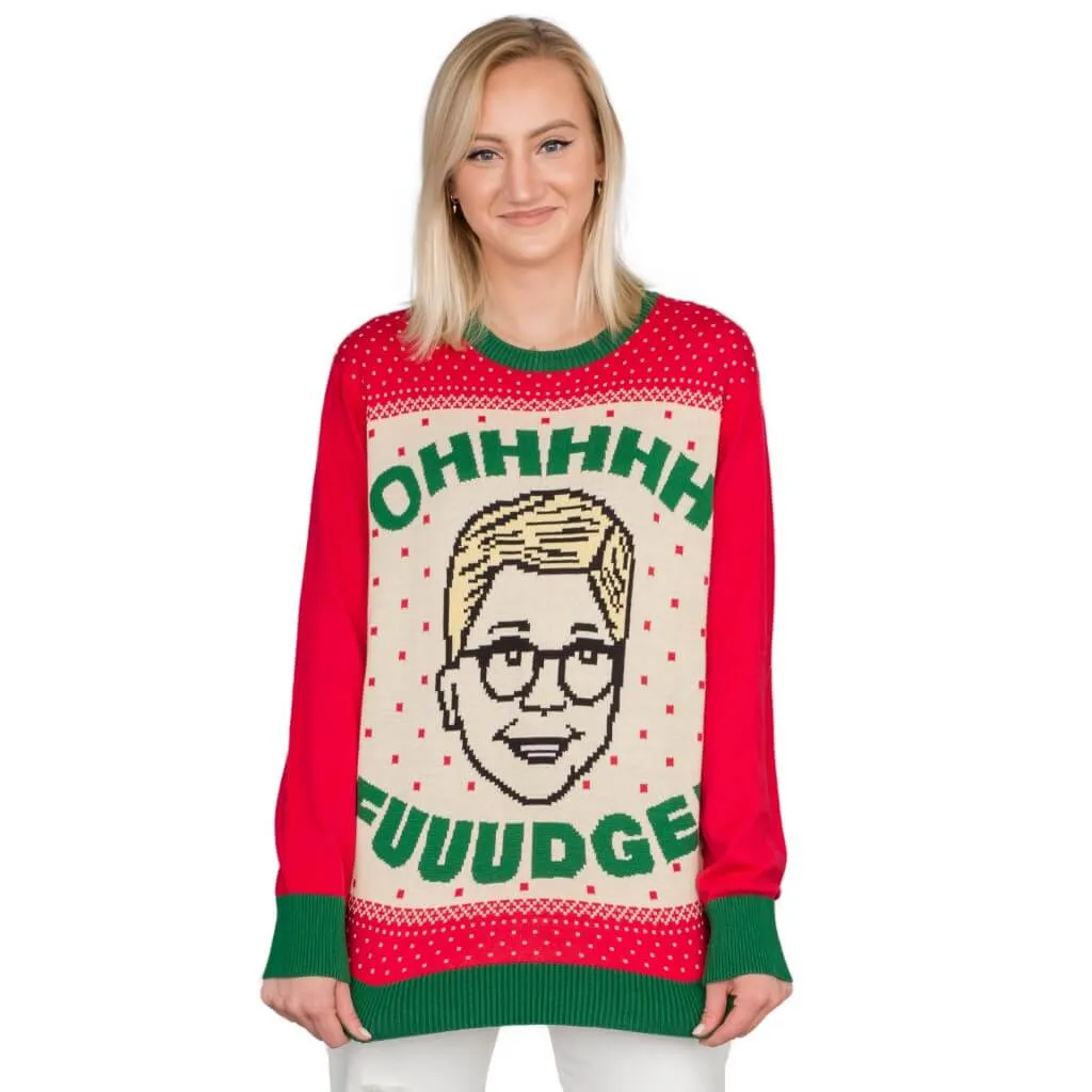 Ugly Christmas Sweater JulesRoche Knitted Ralphie OHHH FUDDGE Pullover