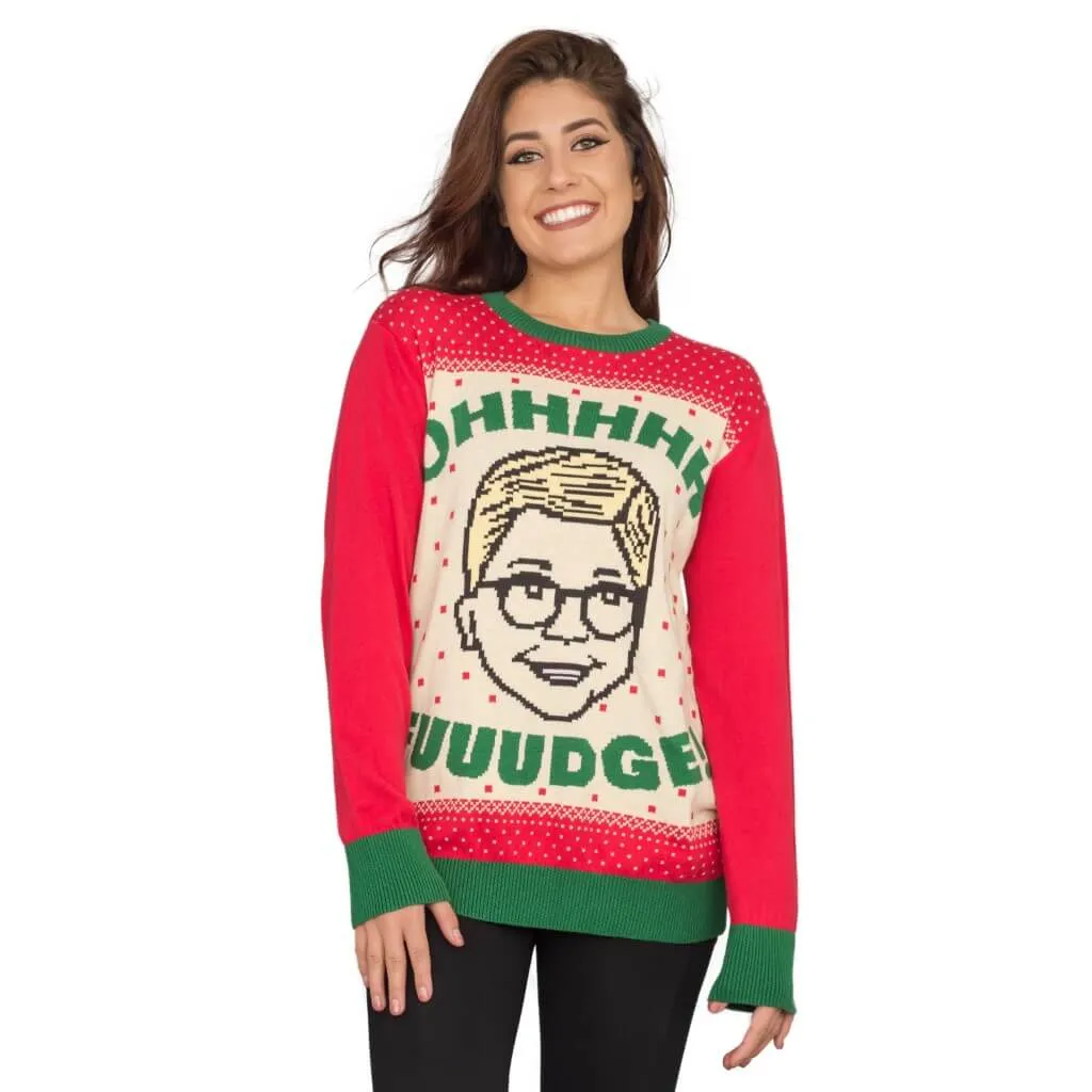 Ugly Christmas Sweater JulesRoche Knitted Ralphie OHHH FUDDGE Pullover