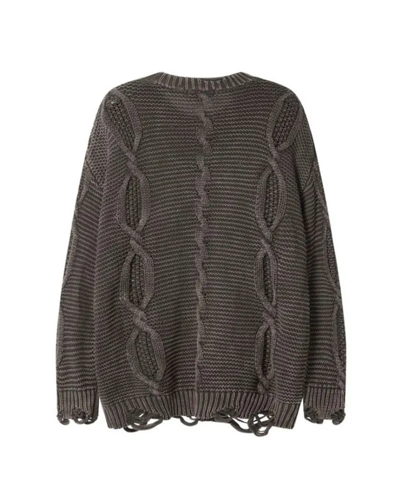Vintage Twisted Flower Knit Washed Sweater