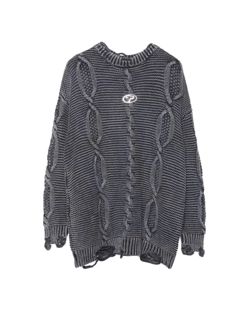 Vintage Twisted Flower Knit Washed Sweater