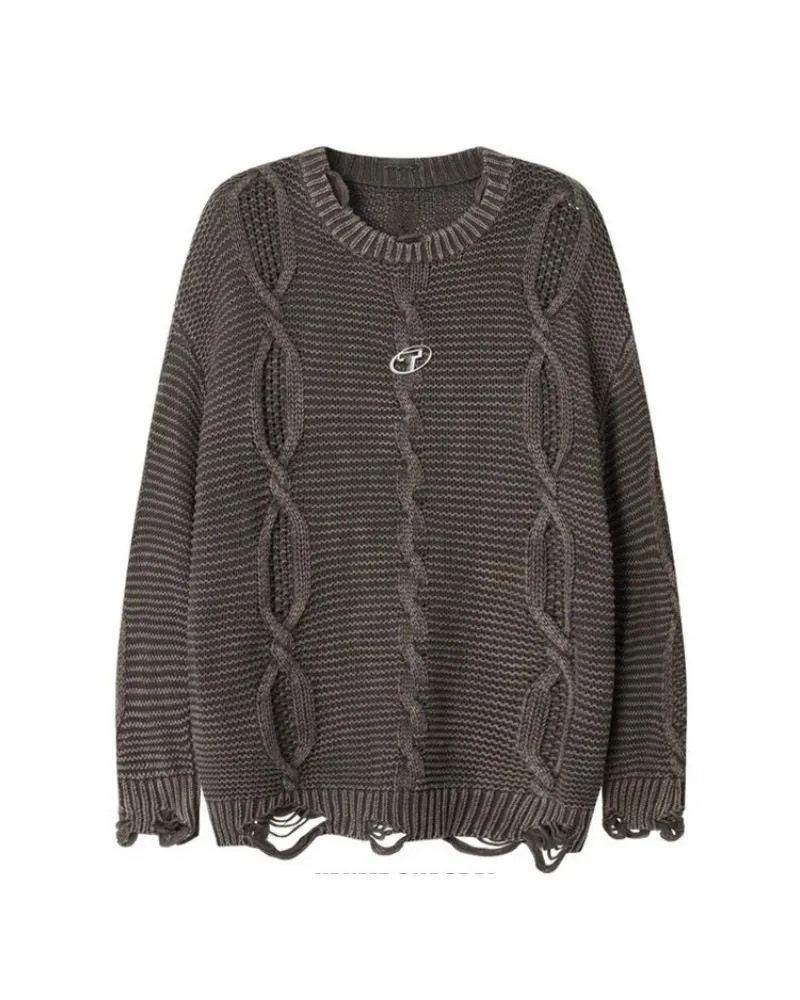 Vintage Twisted Flower Knit Washed Sweater