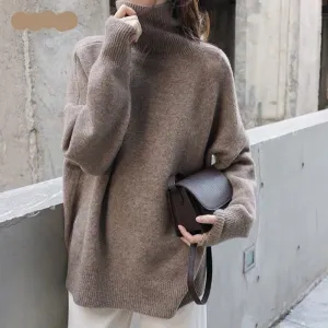 Voguable  Turtle Neck Cashmere Sweater Women Korean Style Loose Warm Knitted Pullover  Winter Outwear Lazy Oaf Female Jumpers