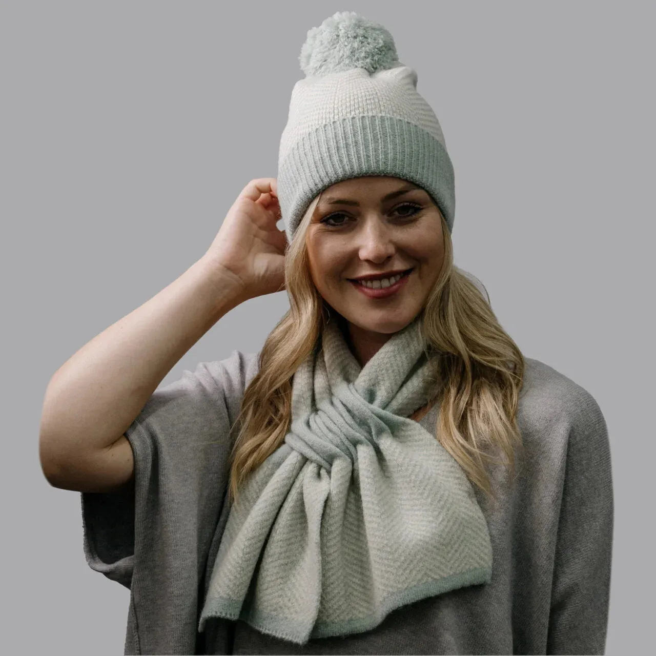 Winter Beanie Herringbone Green