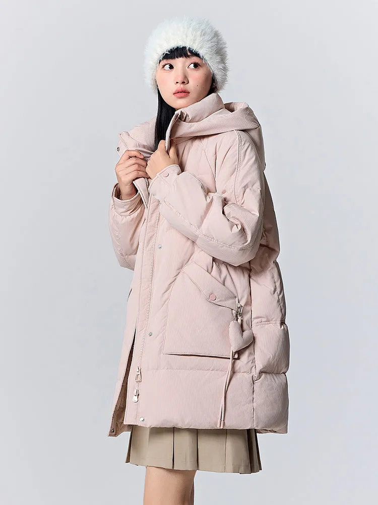 Women's medium length thick down jacket