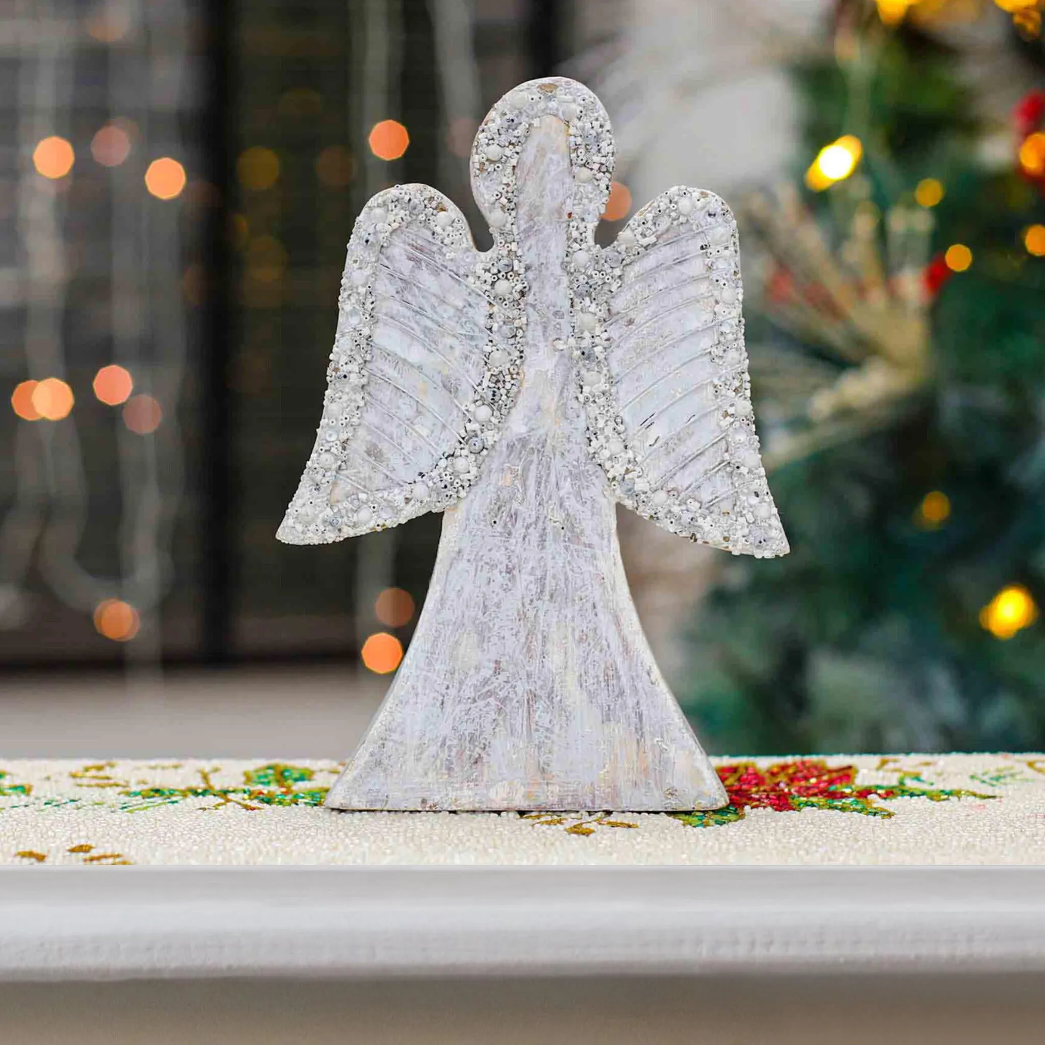 Wood Angel, Christmas | Winter Decor in White