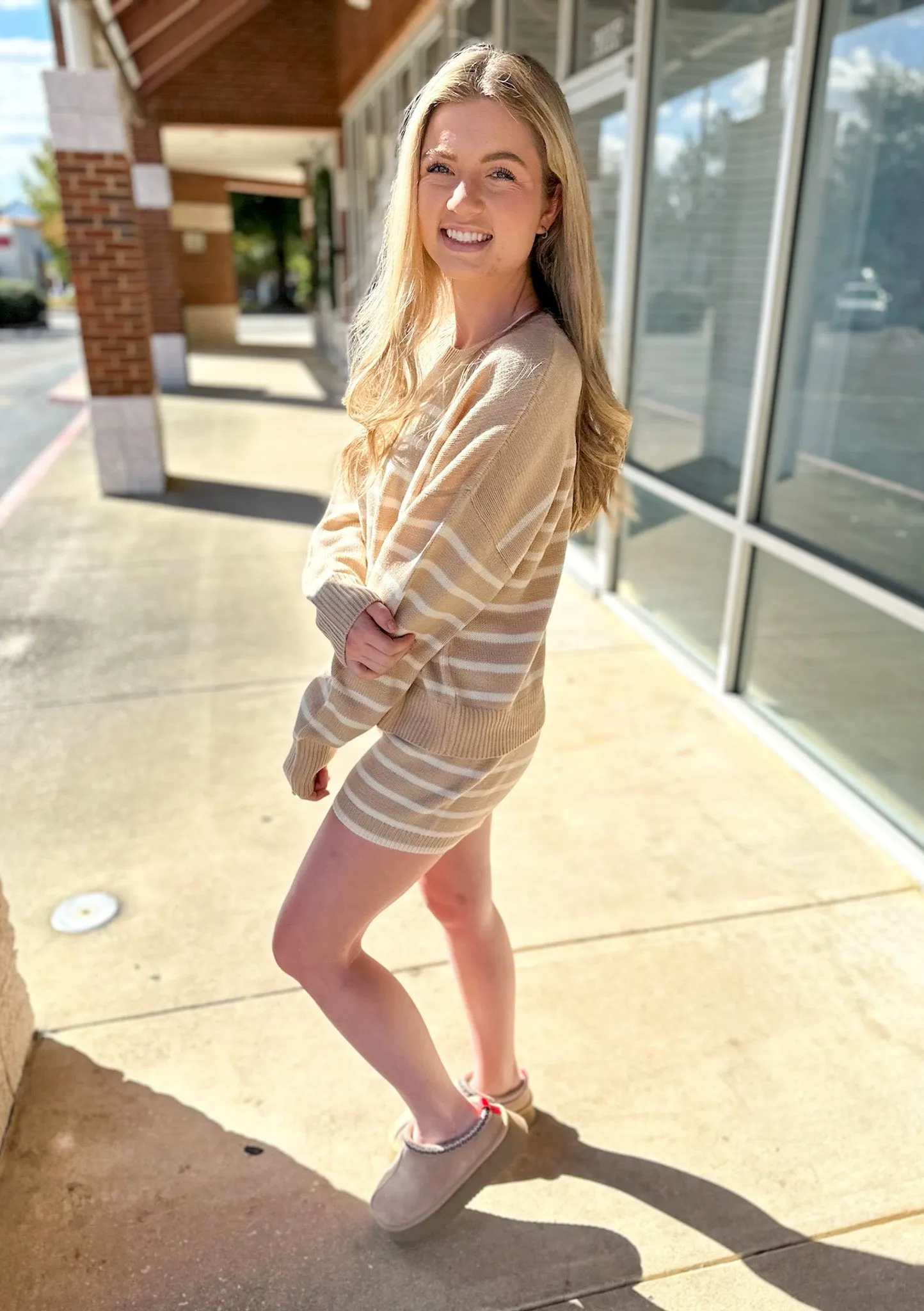 You Captured My Heart Taupe and Cream Striped Sweater SET